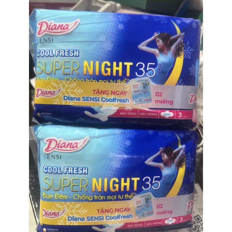Combo 2 gói Băng vệ sinh Diana Sensi Cool fresh ban đêm 35 cm tặng 2 miếng sensi