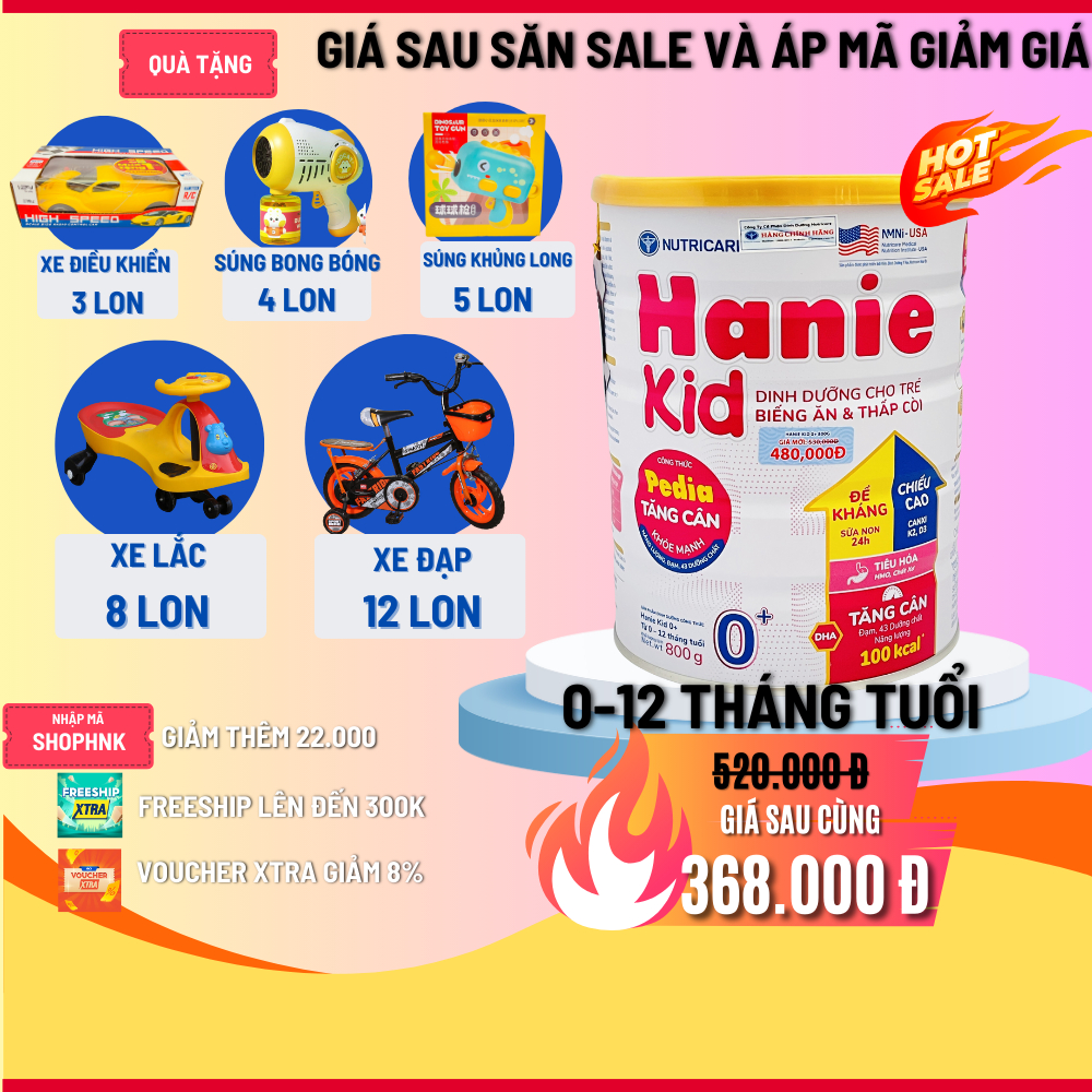 - TẶNG QUÀ - Sữa bột Hanie Kid Pedia 0+ dành cho trẻ biếng ăn và suy dinh dưỡng (Lon 900g) DATE 2025