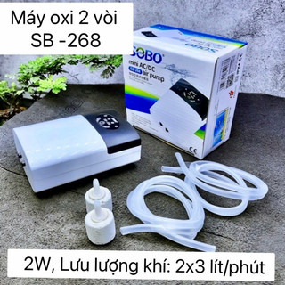 Máy Sủi Oxy Tích Điện 2 Vòi Sobo SB-268 (2W - 2x3Lít/Phút) , SEBO 1 vòi SB -168 - Phòng Cúp Điện Cho Hồ Cá