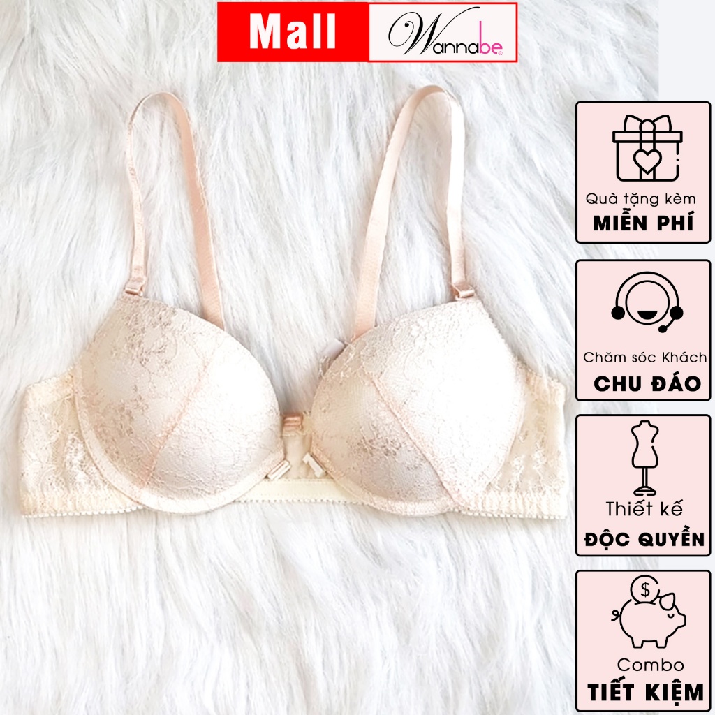 Áo ngực mút dày Wannabe AN32B áo chíp cài trước phối ren hoa cách điệu