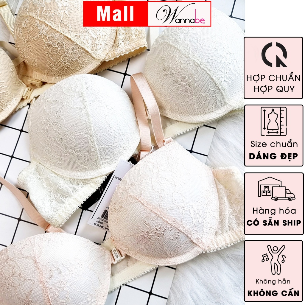 Áo ngực mút dày Wannabe AN32B áo chíp cài trước phối ren hoa cách điệu