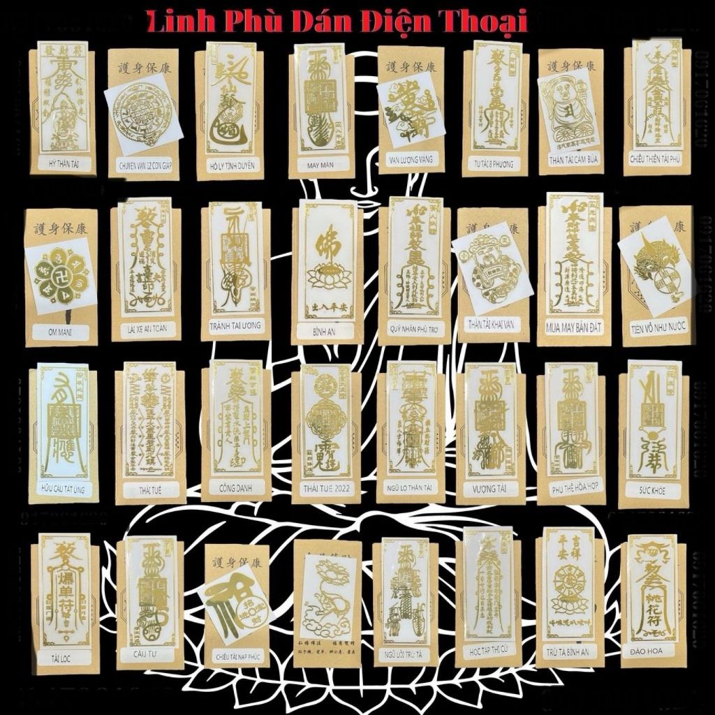 Miếng Dán Linh Phù cho điện thoại- hình Tài Lộc, May Mắn, Phong Thuỷ