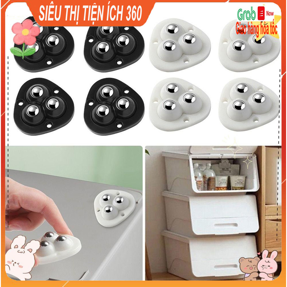 Bộ 4 bánh xe xoay 360 độ Mini bằng thép không gỉ di chuyển đồ nội thất tiện dụng