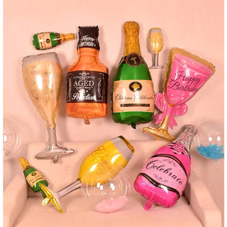 Bong bóng hình chai rượu champagne, chai bia, ly rượu, ly bia, phụ kiện trang trí sinh nhật và tiệc cưới