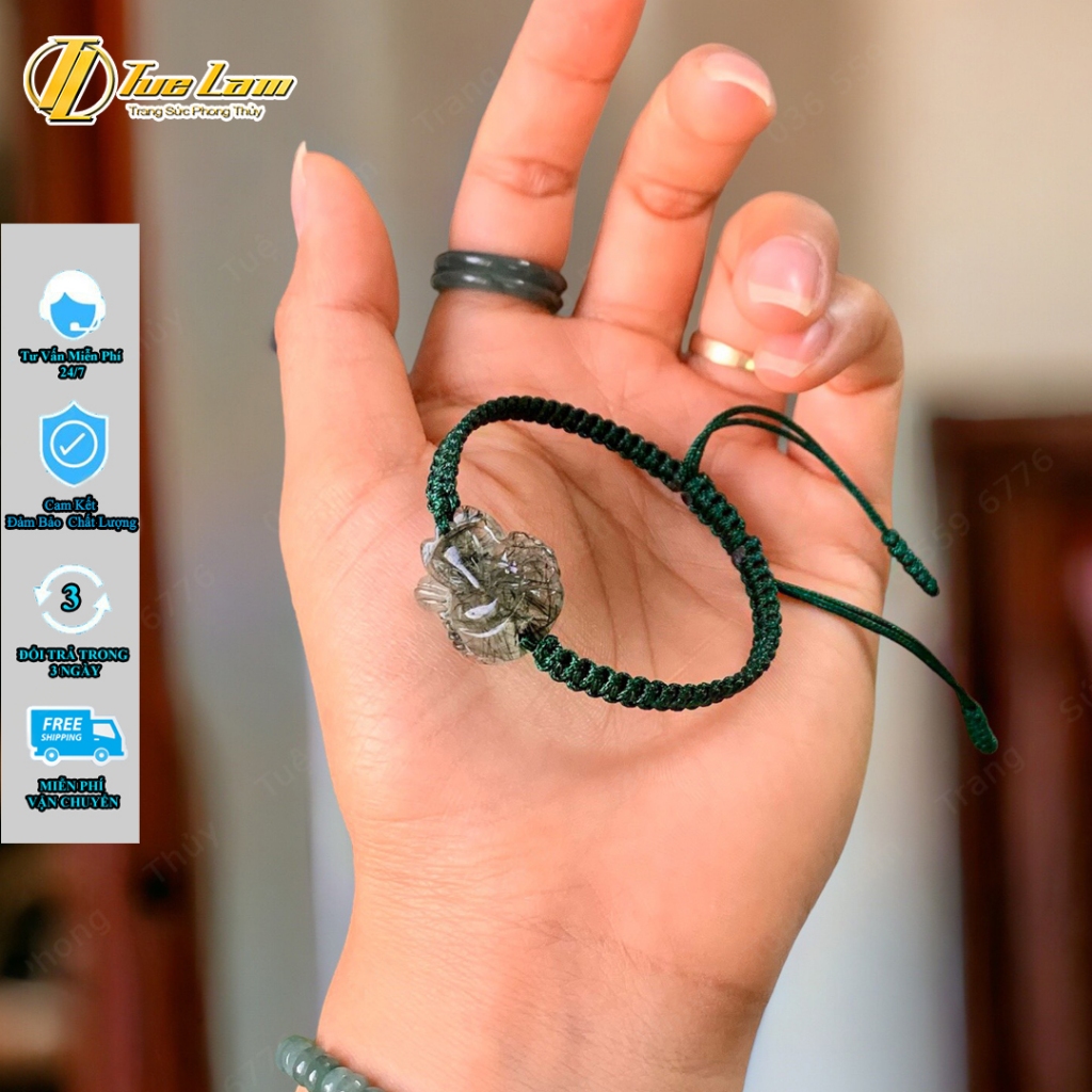 Vòng tay chỉ may mắn bện mặt hồ ly chúa ôm hoa thạch anh tóc xanh hợp mệnh mộc hỏa trợ duyên - Tuệ Lâm