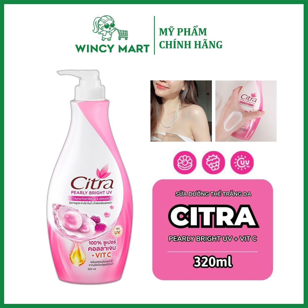 Sữa Dưỡng Thể Trắng Da Thái Lan Citra Pearl Bright UV + Vitamin C Ngọc Trai Giúp Da Trắng Mịn Màng 320ML