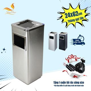 Thùng Rác Gạt Tàn Dáng Vuông Màu Bạc/Đen A34-B