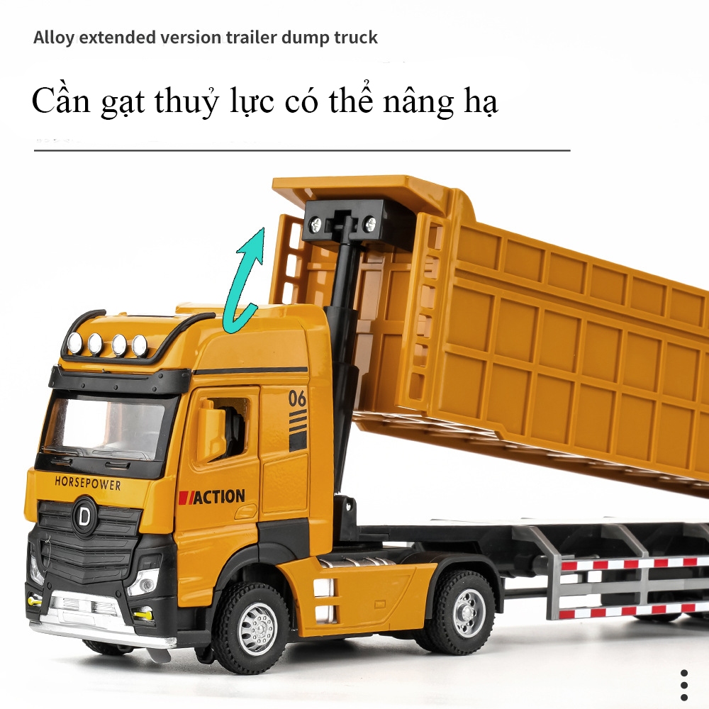 Đồ chơi xe đầu kéo xe ben KAVY bằng hợp kim có nhạc và đèn chạy cót dài 33 cm nâng hạ thùng mở cửa