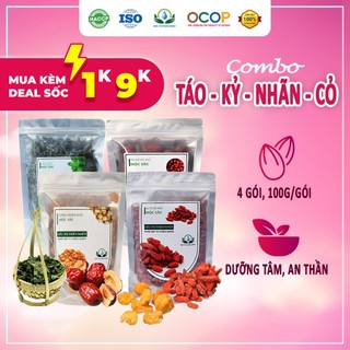Combo trà táo đỏ, kỷ tử, long nhãn, cỏ ngọt siêu thị thiên nhiên giúp an thần, tốt cho tim mạch 100g/gói