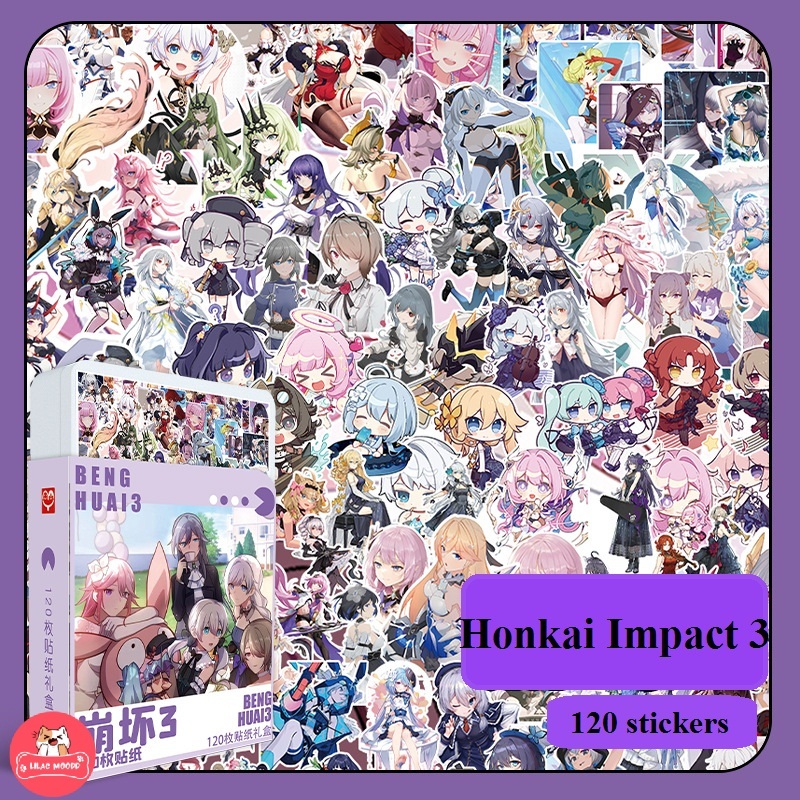Hộp sticker Honkai Impact 3 Hộp nhựa 120 miếng hình dán Sticker (không trùng nhau)