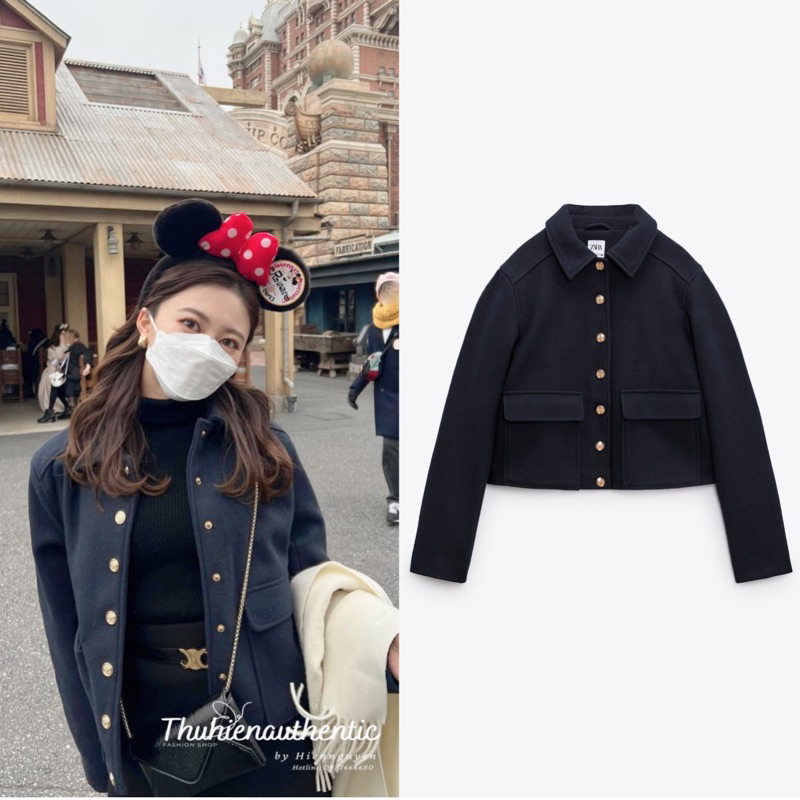 Áo vest màu xanh đen cúc vàng túi lớn phía trước cổ đức mã code: 3046/292 ZARA chính hãng(kèm ảnh thật)
