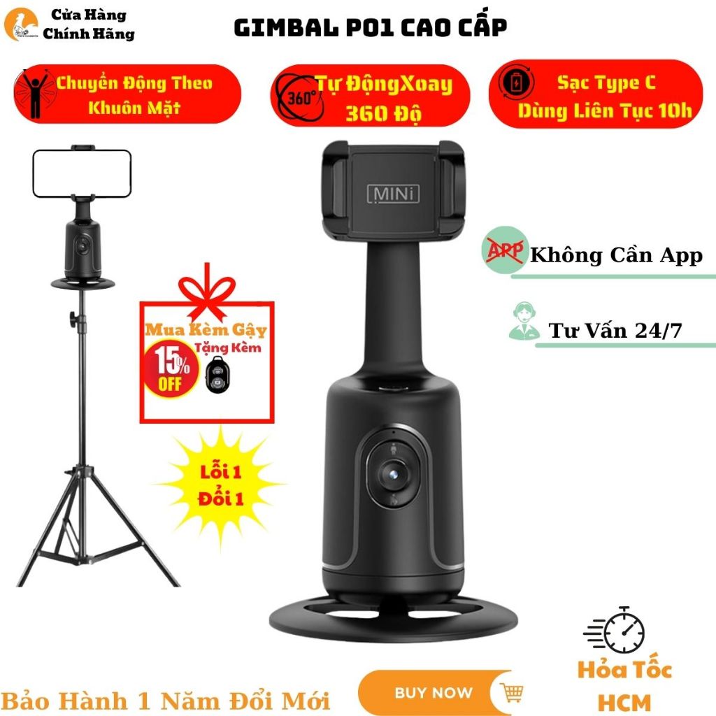 Gimbal P01 Giá Đỡ Điện Thoại Xoay 360 Độ,Gậy Quay Video Chuyển Động Theo Khuôn Mặt Chân Đế Livestream Hello Store