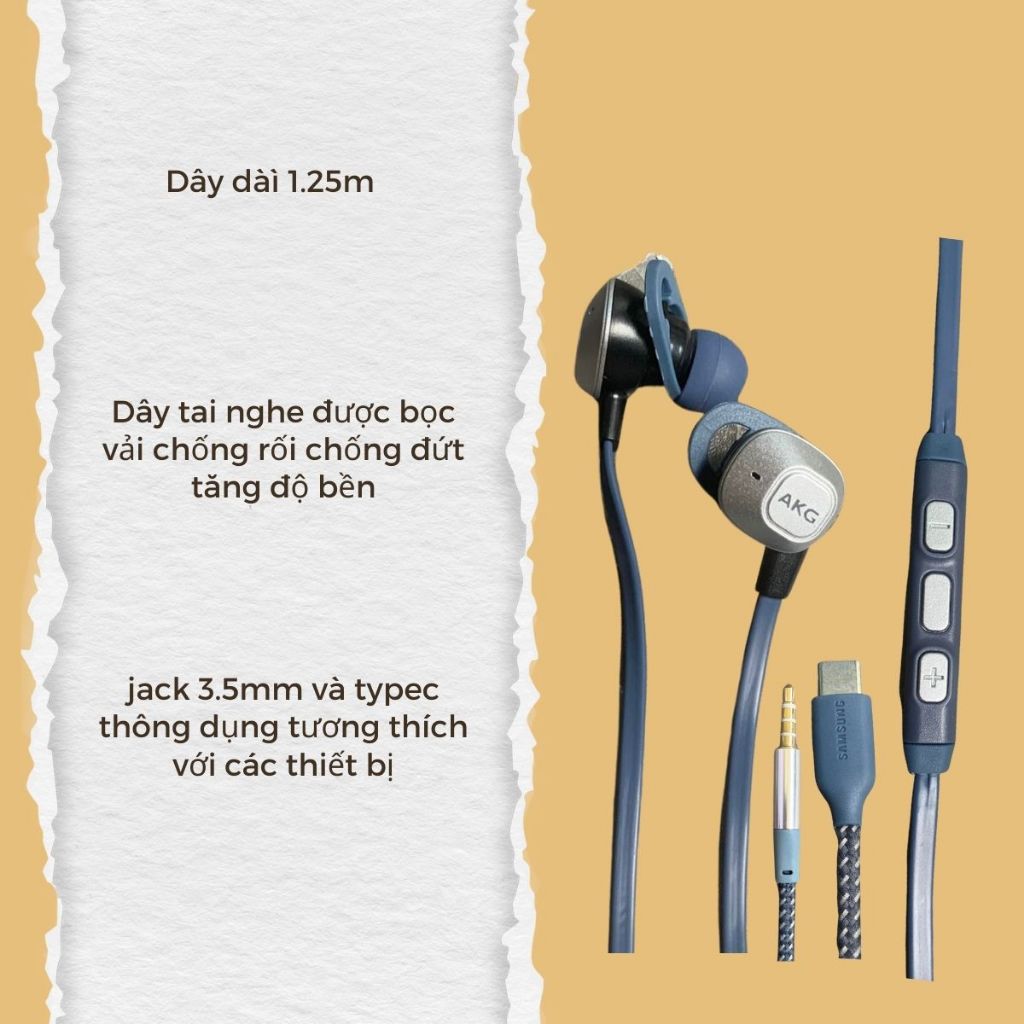 Tai Nghe Có Dây Typec AKG 𝐜𝐡𝐢́𝐧𝐡 𝐡𝐚𝐧𝐠 𝐬𝐚𝐦 𝐬𝐮𝐧𝐠,Nhét Tai Gaming Có Mic Chống Ồn Bọc Dù Chân 3.5mm Hello Store