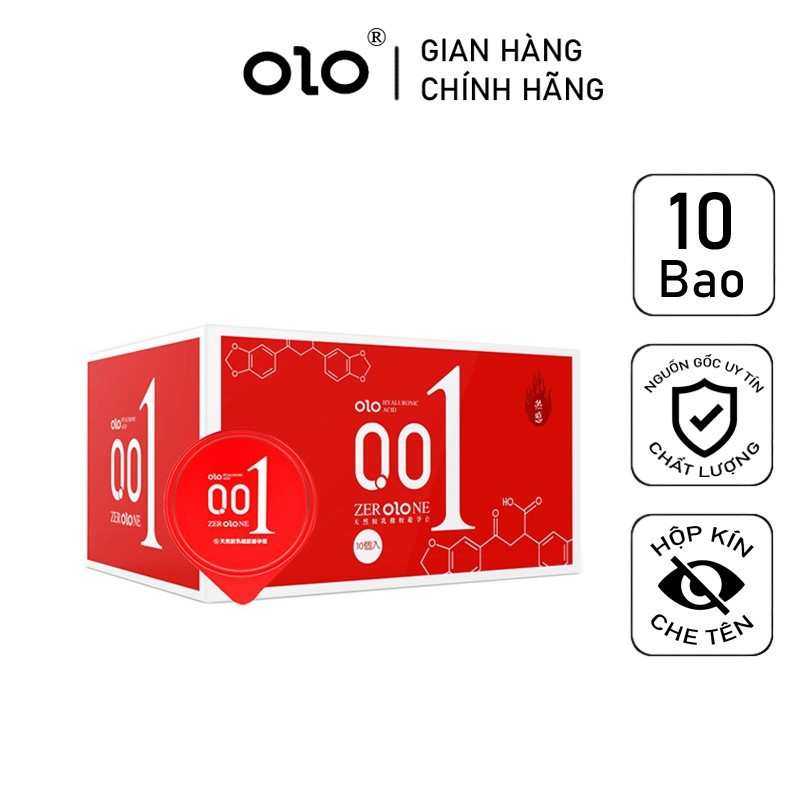 Bao cao su OlO đỏ siêu mỏng, Hộp 10 chiếc, bao 001, bcs siêu truyền nhiệt, nhiều gel bôi trơn chính hãng