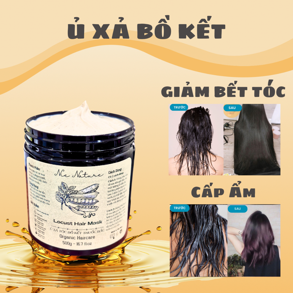 Dầu xả bồ kết kem ủ dưỡng tóc thảo dược dầu ủ phục hồi tóc hư tổn khô xơ 500g NIE NATURE