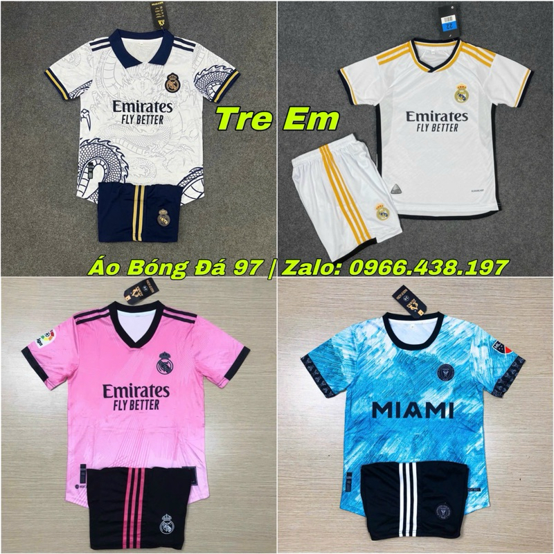 Quần Áo Bóng Đá Trẻ Em Real Madrid 2022 - Hoạ Tiết Rồng - Vải Gai Mịn