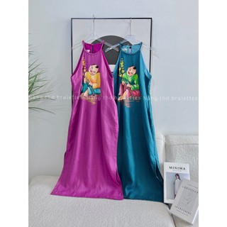 Đầm linen Mục Đồng vẽ thủ công