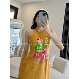 Đầm linen Mục Đồng vẽ thủ công