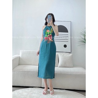 Đầm linen Mục Đồng vẽ thủ công