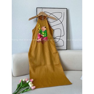 Đầm linen Mục Đồng vẽ thủ công