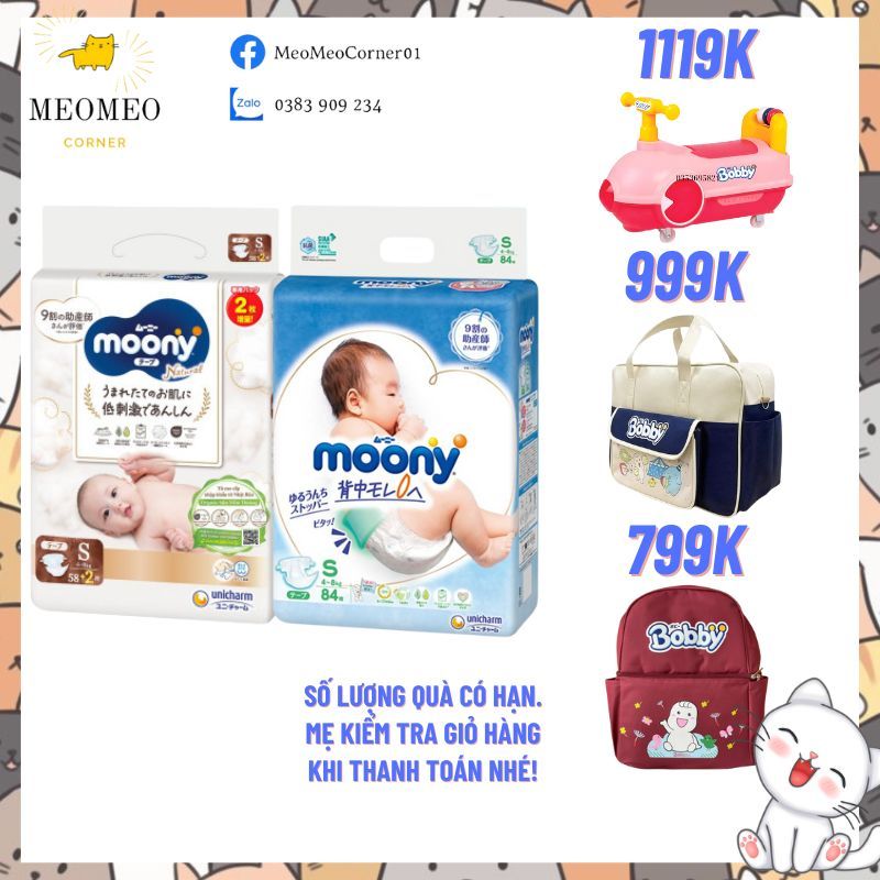 Bỉm / tã dán / quần Moony Natural nội địa cho bé đủ size NB / S / M / L / XL Moony Trắng / Moony Xanh/ Moony Blue