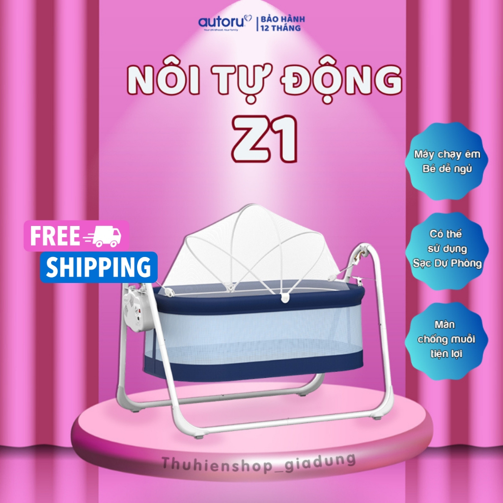 Nôi điện cho em bé nôi trẻ sơ sinh tự động AUTORU Z1 - dùng được sạc dự phòng - Thu Hiền Shop