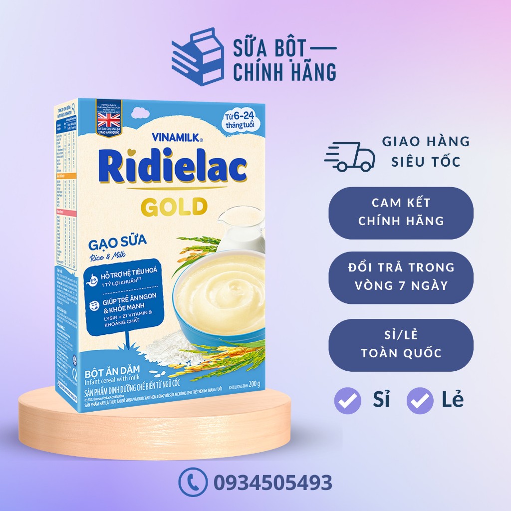 Bột ăn dặm Vinamilk RiDielac Gold cho bé hộp giấy 200g các loại