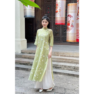 Set áo dài nữ cách tân kèm quần S8787, áo dài thêu hai lớp cao cấp phù hợp đi chơi lễ hội , vui xuân ngày Tết - CHAKOVET
