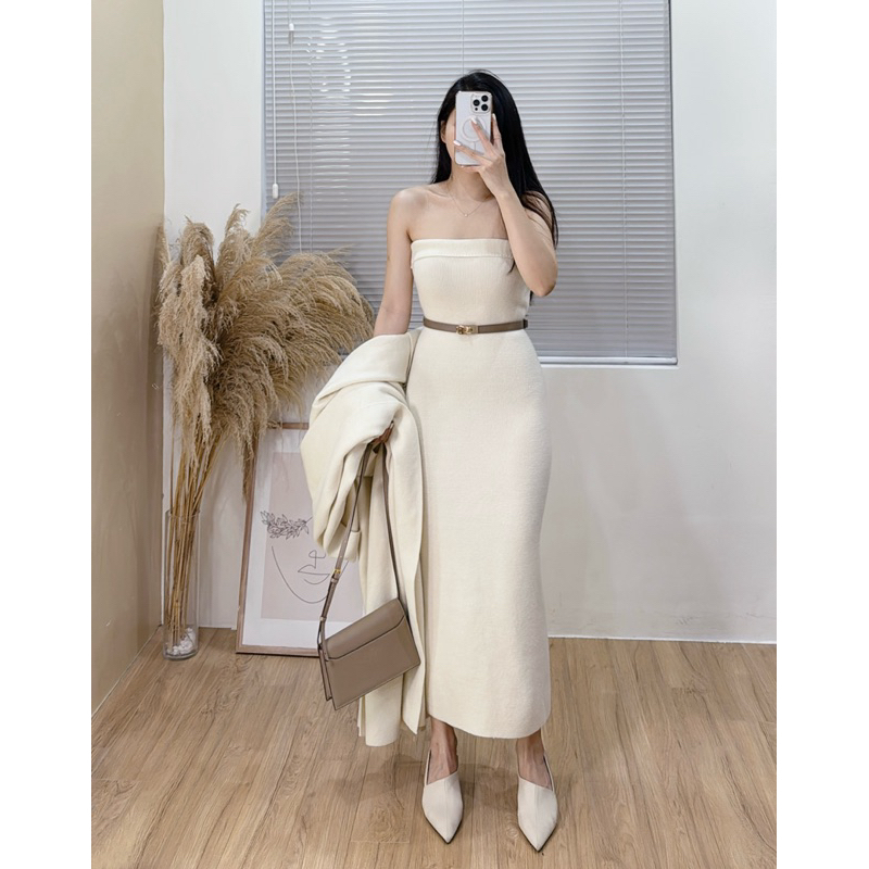 6009 Set len váy quây body và áo cardigan dáng dài