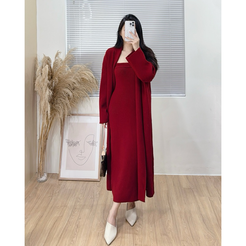 6009 Set len váy quây body và áo cardigan dáng dài