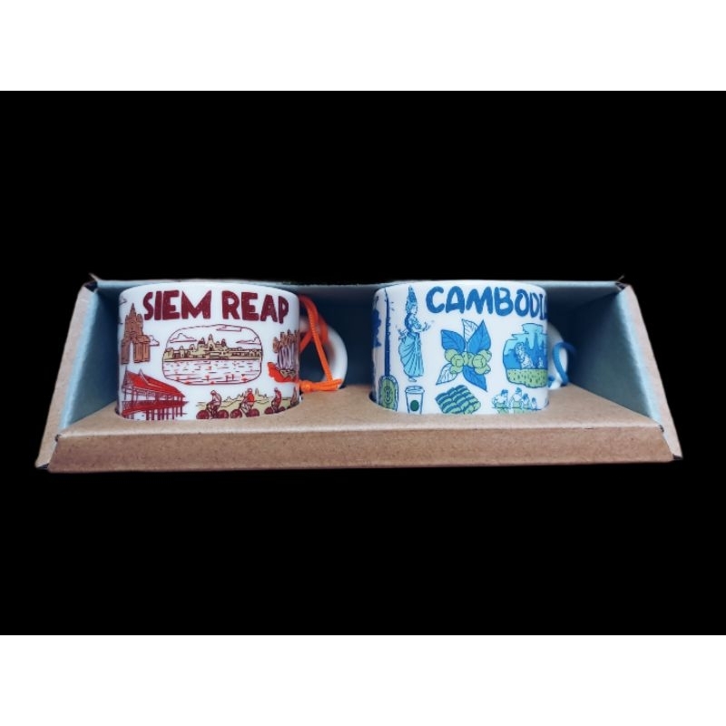Cặp 2 tách nhỏ bằng sứ Starbucks Cambodia Siem Reap ornament SKU label