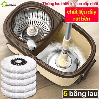 Bộ lau nhà 360 độ thân cây lau Inox bông lau cotton,Bộ Thùng cây lau nhà tự vắt 360 độ tách nước