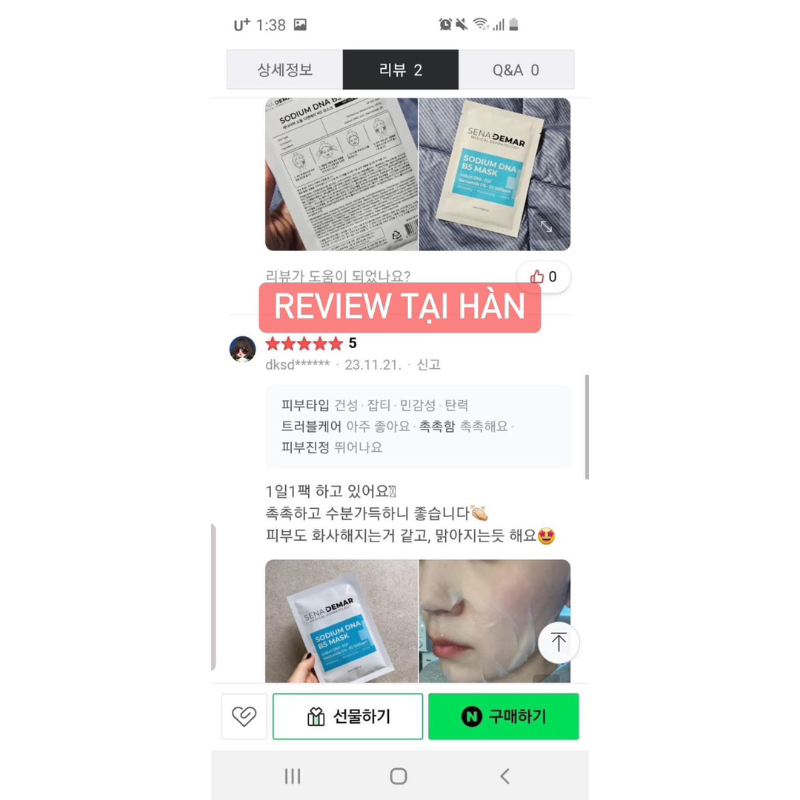 Mặt nạ mask b5 senademar dưỡng trắng da