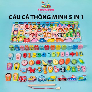 Bộ Bảng Gỗ Câu Cá Thông Minh 5 trong 1 Và Ghép Hình Học, Chữ Số, Chữ Cái, Phương Tiện Phát Triển Trí Tuệ - YOOKIDDO