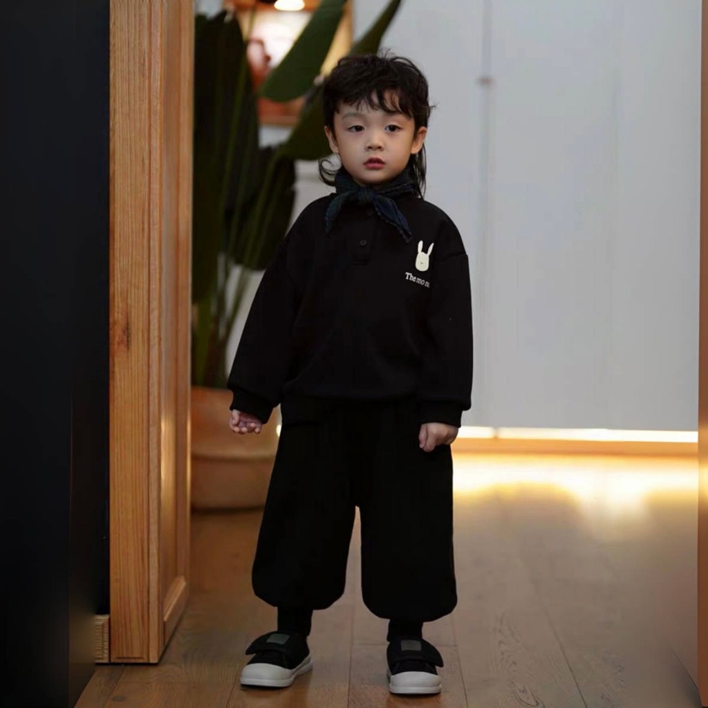 TE522 Siêu ấm Bộ áo +quần nỉ lót lông nhung mềm mịn Hokiha Kids, bộ nỉ dày lót lông ấm cho bé trai bé gái từ 8-16kg