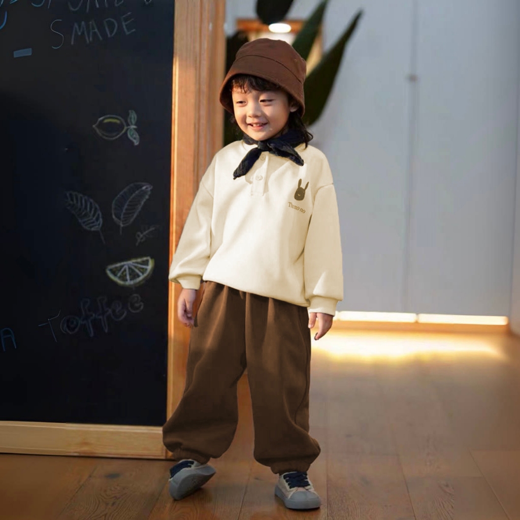 TE522 Siêu ấm Bộ áo +quần nỉ lót lông nhung mềm mịn Hokiha Kids, bộ nỉ dày lót lông ấm cho bé trai bé gái từ 8-16kg