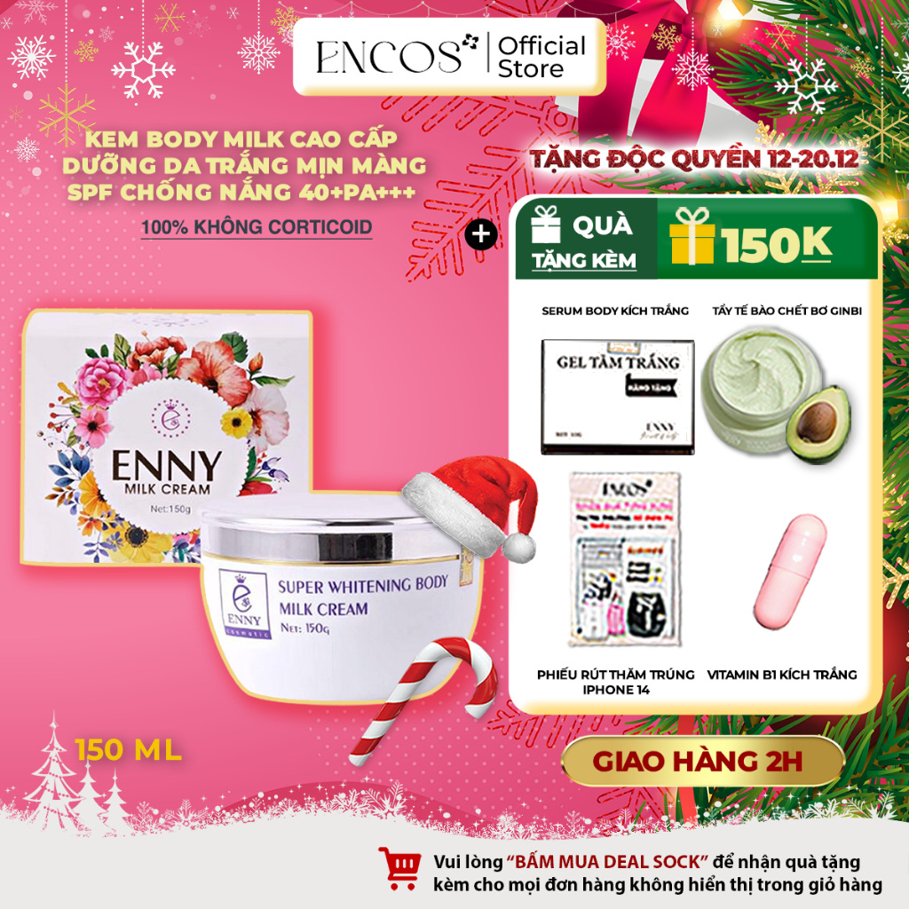 Kem Body Milk Dưỡng Trắng Da Toàn Thân Chống Nắng Cao Cấp ENNY SPF 40+ PA+++ 150 Gram