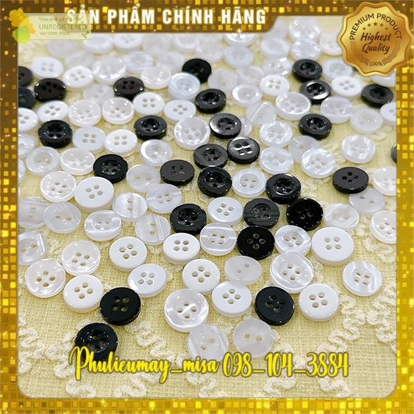 , phụ liệu may rẻ Set 50 nút áo sơ mi 1.1cm, 1. (trắng, đen), cúc nhựa 4 lỗ, cúc sơ mi 2 da