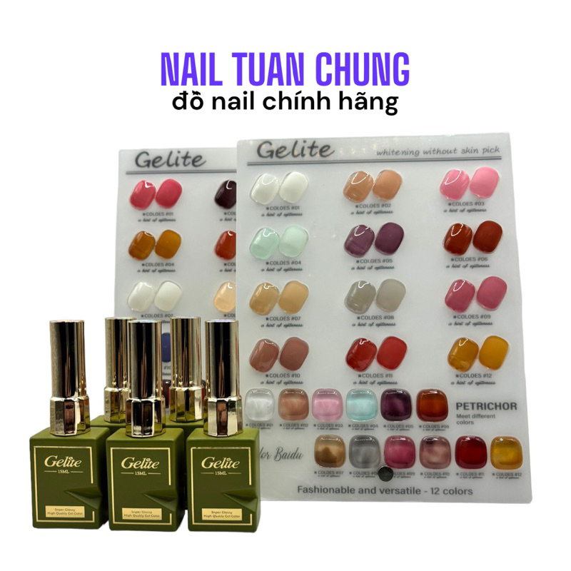 Set Sơn Gel Thạch Gelite 12 Màu ( Tặng Bảng Màu ) Chai 15ml Làm Móng