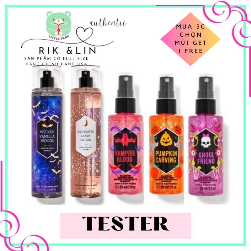 Auth_ MIDNIGHT SPELL|WICKED VANILLA|ENCHANTED CANDY |VAMPIRE BLOOD|PUMPKIN CARVING|GHOUL FRIEND - Xịt Thơm Body Mist USA