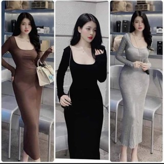 Đầm body tay dài dáng dài bigsize 40-120kg cổ vuông