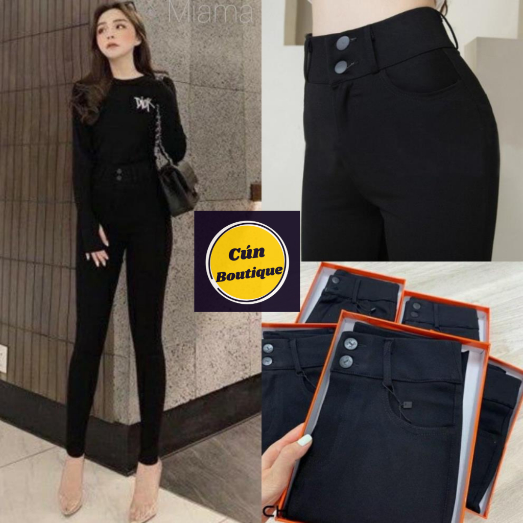 Quần legging chữ H nữ cạp cao dáng dài 2 khuy khóa kéo chất vải Umì co giãn mặc đi học đi làm đi chơi công sở