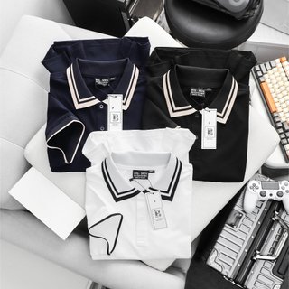 Big size - Áo thun polo big size phối bo cổ be 2 sọc <140kg - polo sọc be2