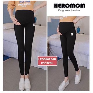 Quần Legging Bầu dài zip Cạp Chéo, Đáp Bụng HEROMOM