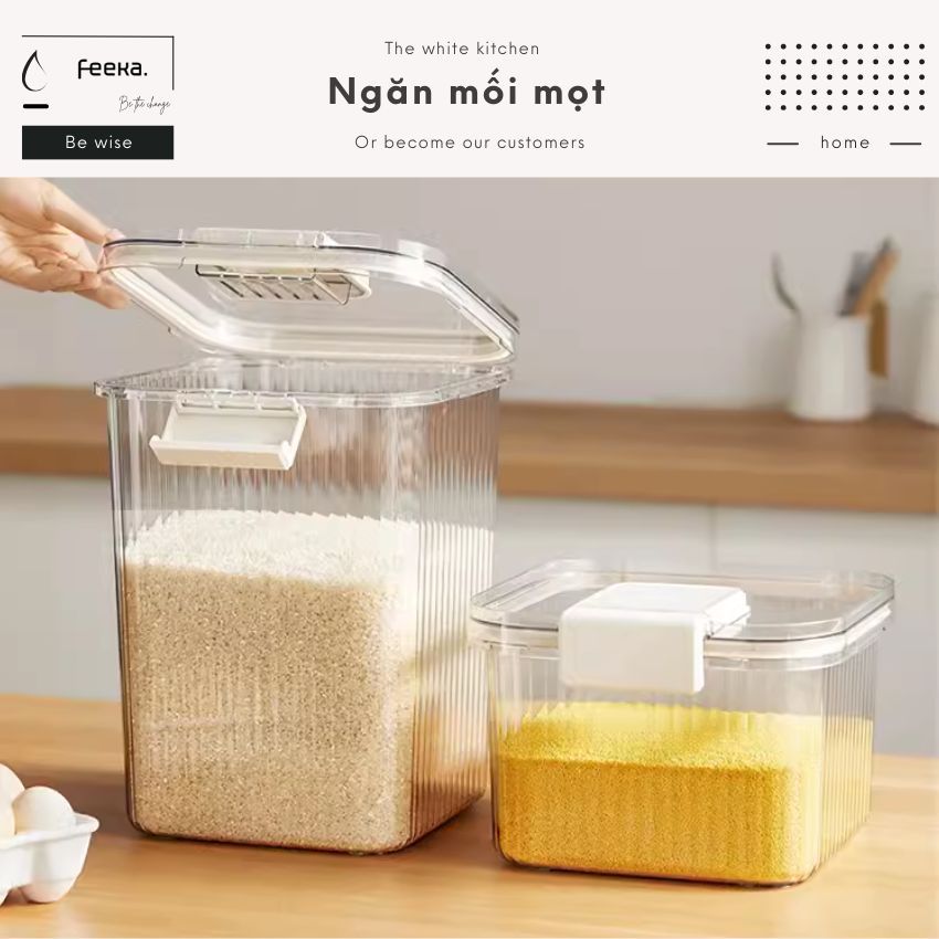 Thùng đựng gạo thông minh 5 - 10kg FEEKA nhựa cao cấp, hộp đựng gạo có gioăng silicon chống mối mọt