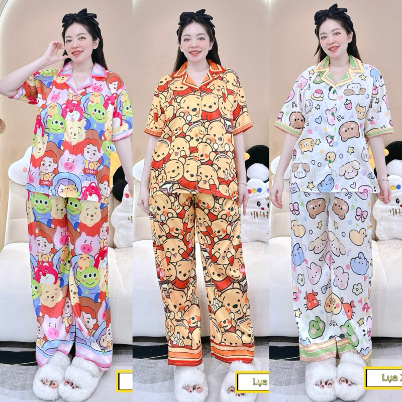 BỘ PIJAMA TAY NGẮN LỤA XƯỚC Bigsize
