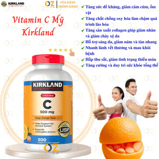 Vitamin C Mỹ Kirkland Signature Chewable hỗ trợ sáng da mờ thâm, tăng sức đề kháng, nhanh lành vết thương Oz Slim