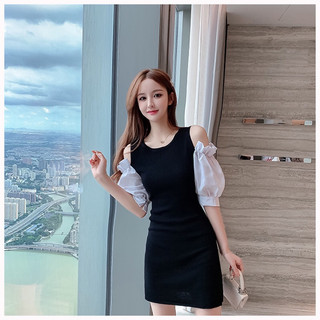 Đầm đen phối tay trắng