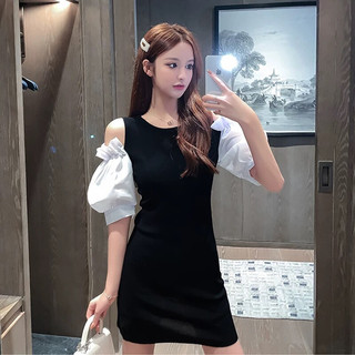 Đầm đen phối tay trắng