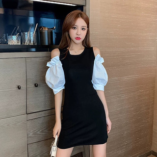 Đầm đen phối tay trắng